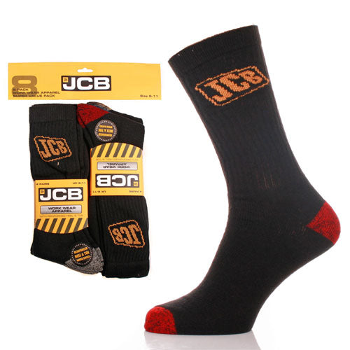 8 Pack Official JCB Work Socks Size 6-11