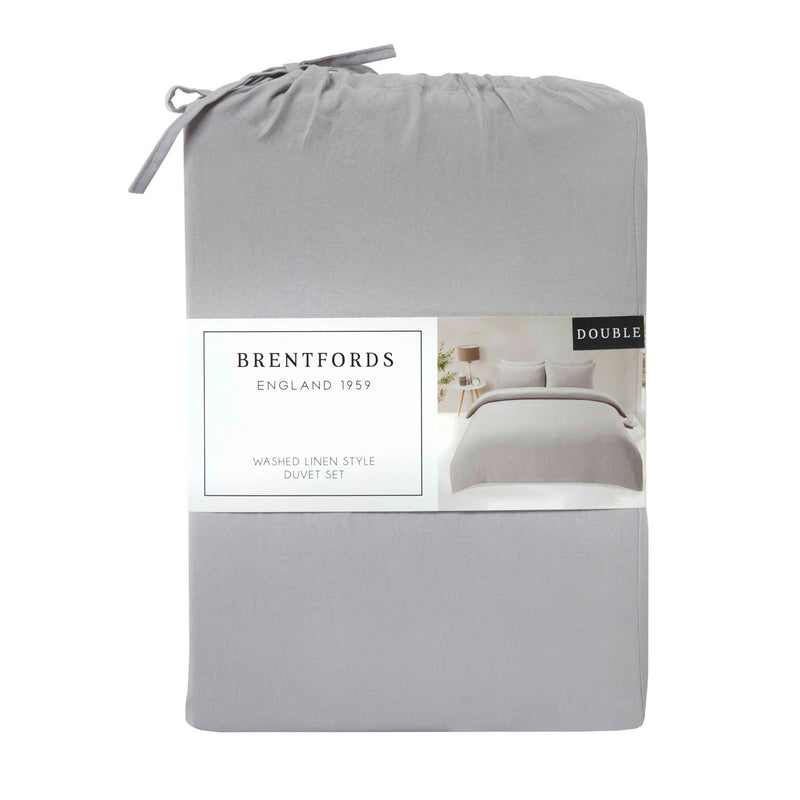 Brentfords Washed Linen Silver Grey Duvet Cover Set