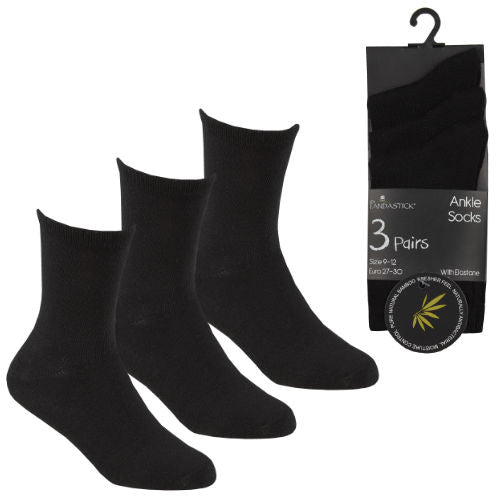 Kids 3 Pack Bamboo Ankle Socks Black