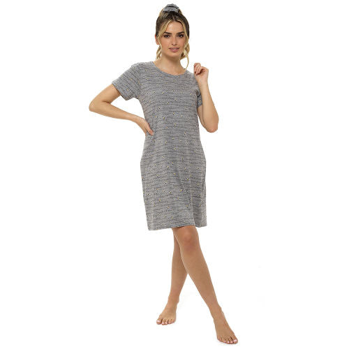 Ladies Jersey Marl Scripted Nightie With Scrunchie Size 8 - 22