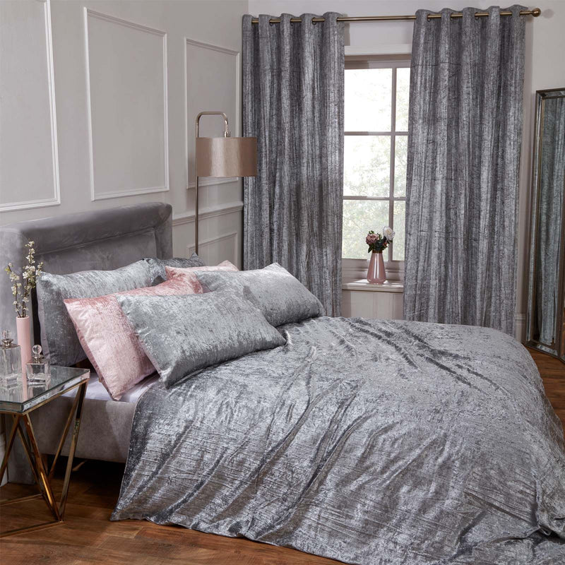 Sienna Valencia Crushed Velvet Silver Duvet Set