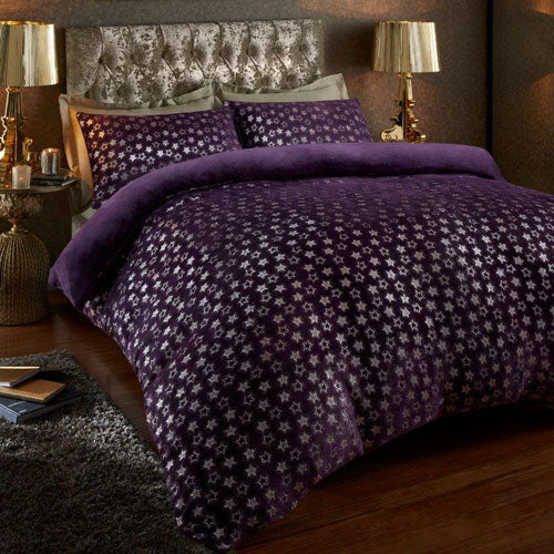 Luxury Super Soft Metallic Star Purple & Silver Duvet Cover Set