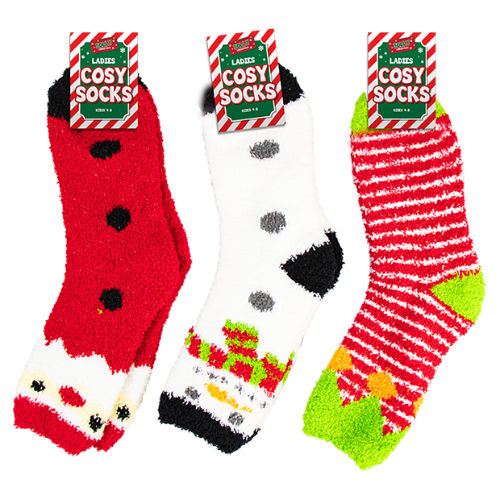 3 Pairs Ladies Christmas Design Cosy Socks Size 4-8