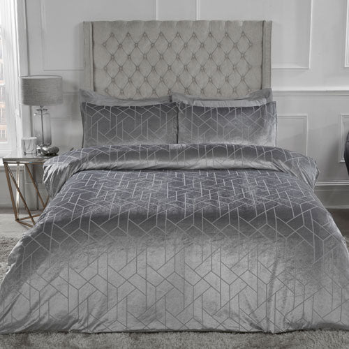 Luxury Geo Velvet Silver Duvet Cover Set