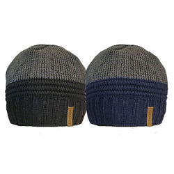 Mens 2 Tone Beanie Hat With Rib Cosy Fleece Liner