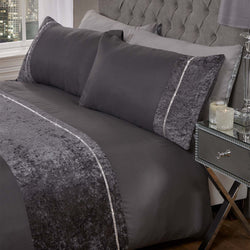 Sienna Lorenza Diamante Crushed Velvet Charcoal Duvet Set