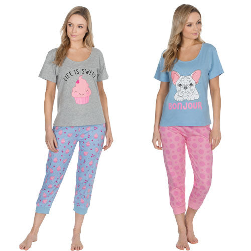 Ladies Novelty Cupcake & Bulldog Pyjamas Size Small - XL