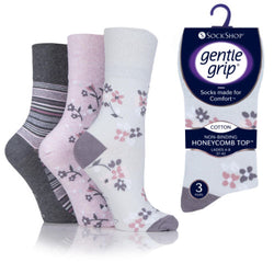 6 Pairs Ladies Gentle Grip Socks English Rose Sage Size 4-7