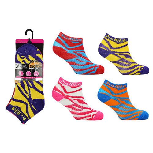 12 Pairs Ladies ProHike Trainer Socks Zebra Pattern Size 4-8