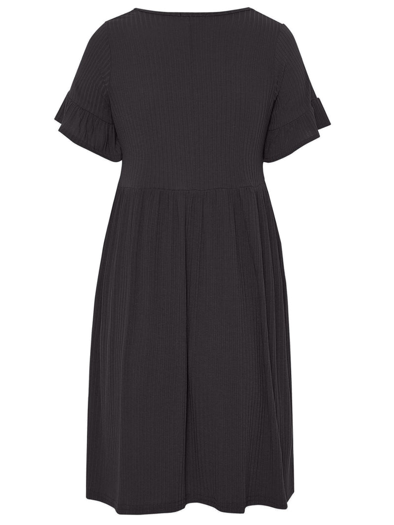 Curve Black Ribbed Flare Sleeve Smock Dress Plus Size 20 - 34