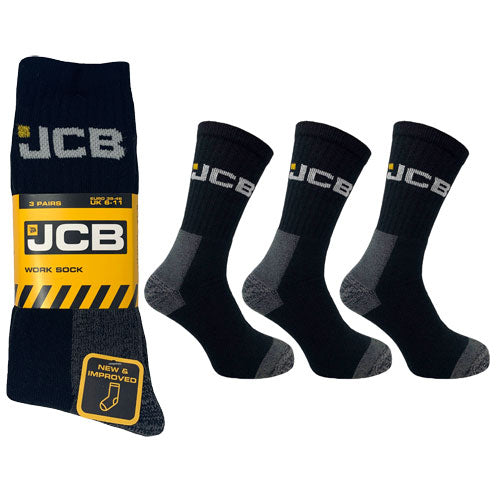3 Pack Official JCB Work Socks Size 6-11