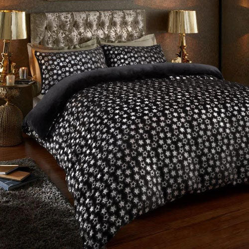 Luxury Super Soft Metallic Star Black & Silver Duvet Cover Set