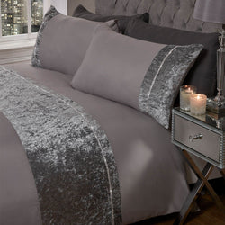 Sienna Lorenza Diamante Crushed Velvet Silver Duvet Set