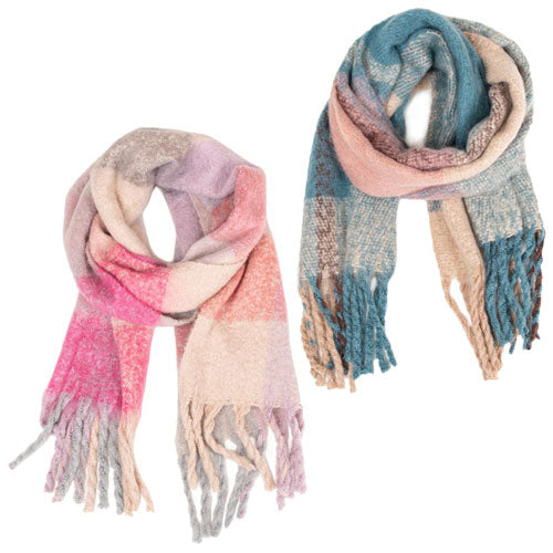 Ladies Oversized Scarf Large Pastel Check