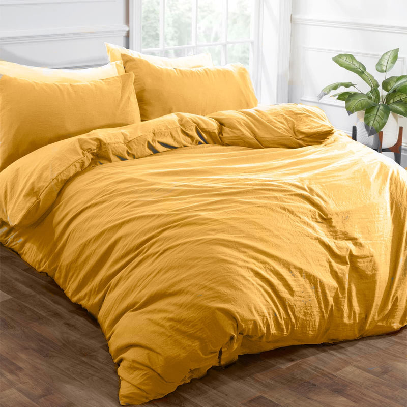 Brentfords Washed Linen Ochre YellowDuvet Cover Set