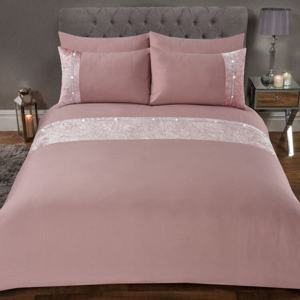 Sienna Lorenza Diamante Crushed Velvet Blush Pink Duvet Set