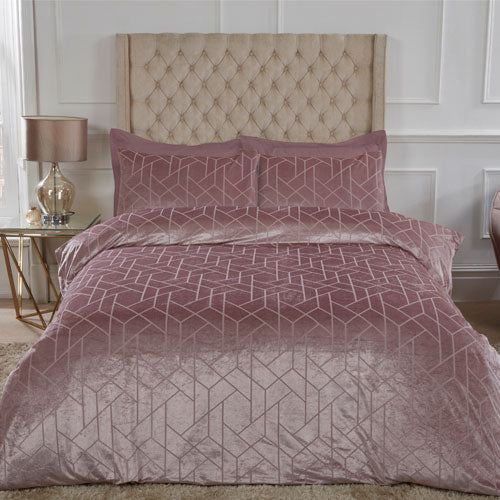 Luxury Geo Velvet Blush Pink Duvet Cover Set