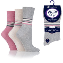 6 Pairs Ladies Gentle Grip Socks Stripes Light Mix Size 4-7