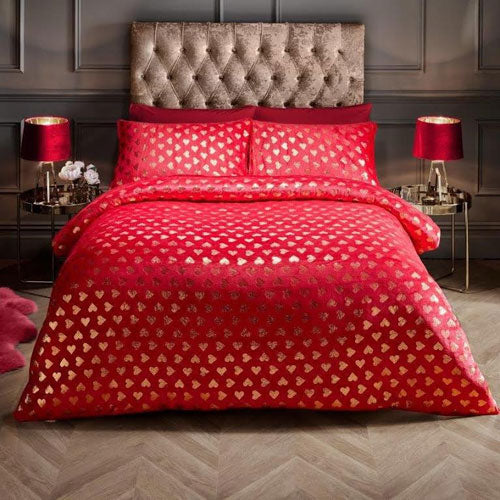 Luxury Super Soft Metallic Heart Red & Silver Duvet Cover Set