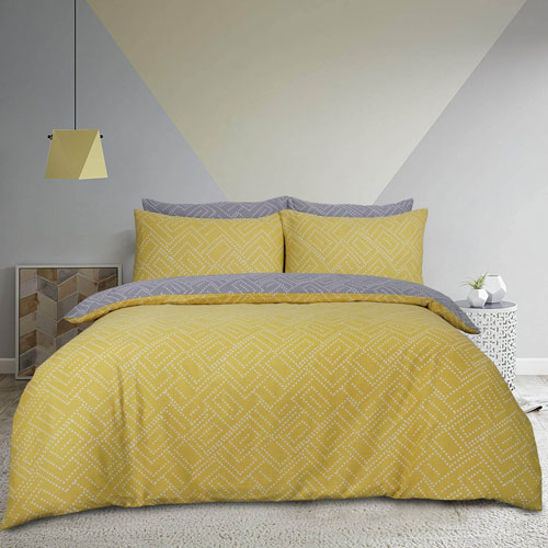 Square Dots Geo Print Design Ochre Duvet Cover Set