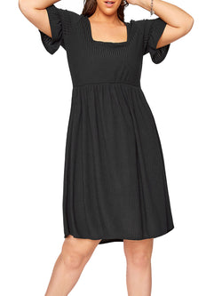 Curve Black Ribbed Flare Sleeve Smock Dress Plus Size 20 - 34