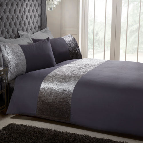 Luxury Velvet Cuff Charcoal Duvet Cover Set