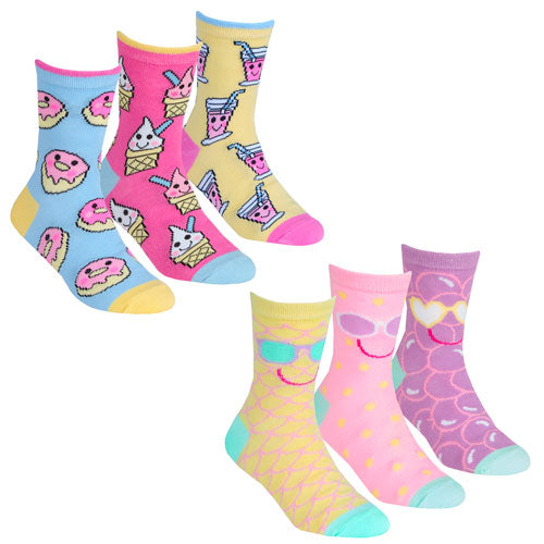 Girls 3 Pack Socks Fun Food Assorted