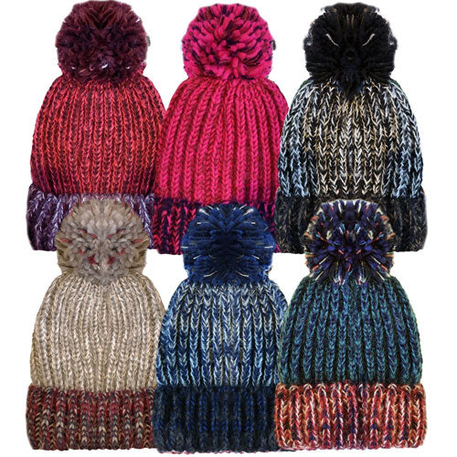 Unisex Melange Multi Colour Bobble Hat With Pom Pom