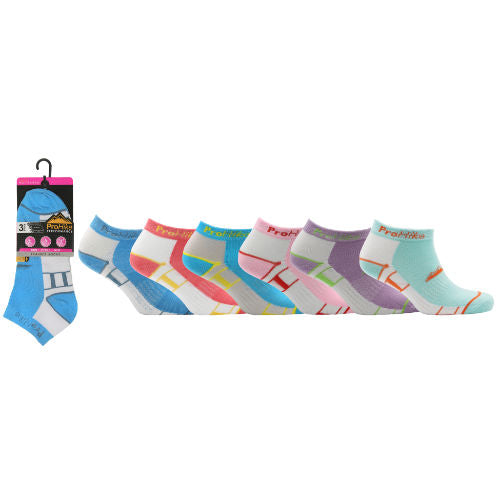 12 Pairs Ladies ProHike 3 Pack Trainer Socks Coloured Top Size 4-8