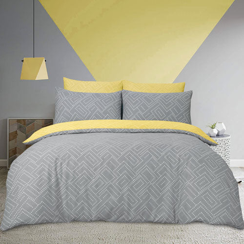 Square Dots Geo Print Design Ochre Duvet Cover Set