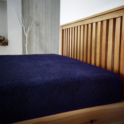 Super Soft Teddy Feel Fitted Navy Bed Sheet