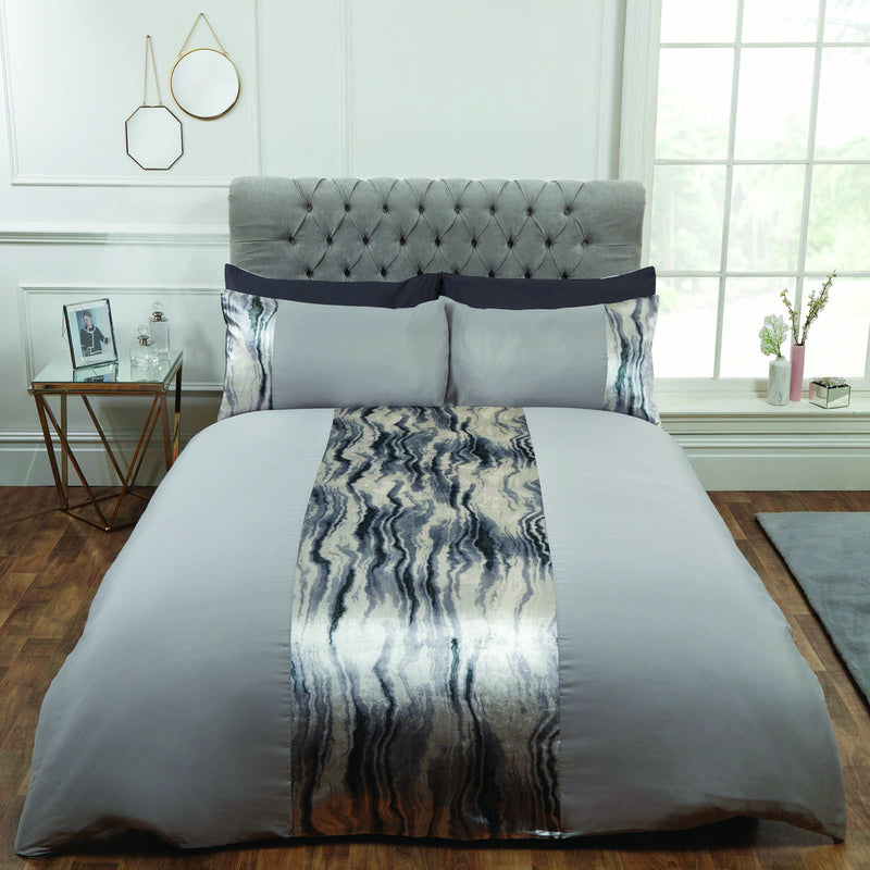 Sienna Aurora Marble Velvet Silver Duvet Set