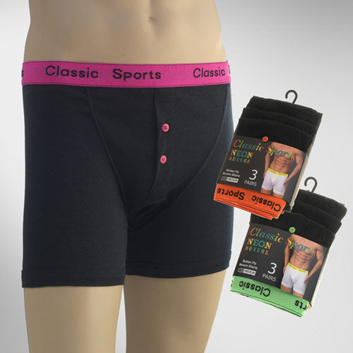 6 12 Packs  Mens Classic Sport Neon Button Fly Boxer Size Small - 3 XL