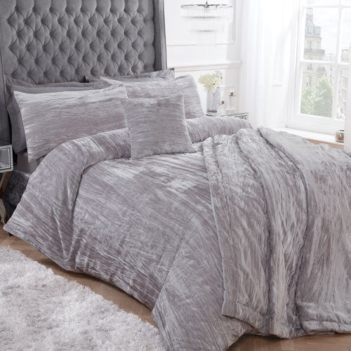 Crinkle Velvet Silver Duvet Cover Set