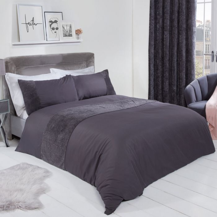 Luxury Sienna Glitter Fleece Panel Single, Double, King & Super King Size Duvet Set