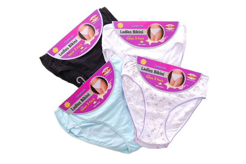 3 Pack Ladies Soft Cotton Bikini Brief Size 10 -20