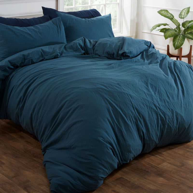 Brentfords Washed Linen Teal Duvet Cover Set