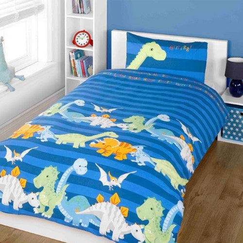 CHILDRENS FUN FILLED BEDDING DINOSAUR BLUE DUVET SET