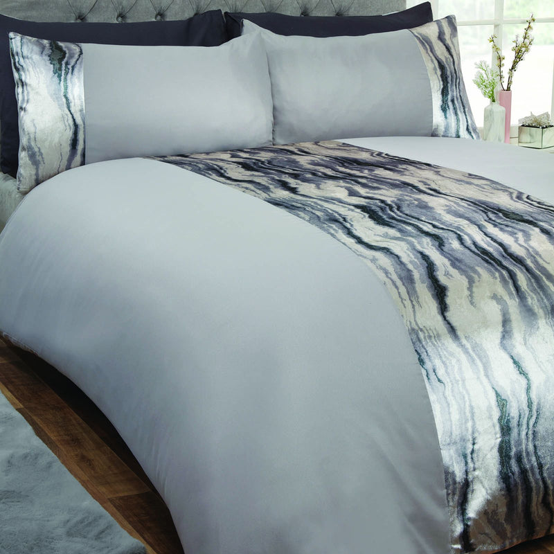 Sienna Aurora Marble Velvet Silver Duvet Set