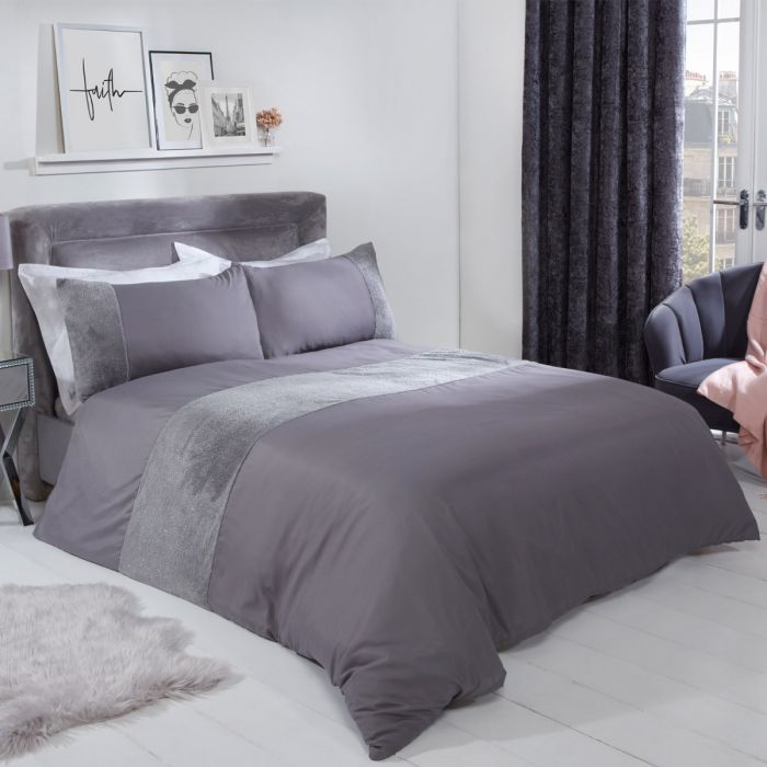 Luxury Sienna Glitter Fleece Panel Single, Double, King & Super King Size Duvet Set