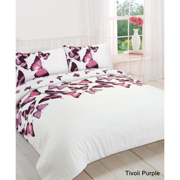 Tivoli Butterfly Purple & White Duvet Set