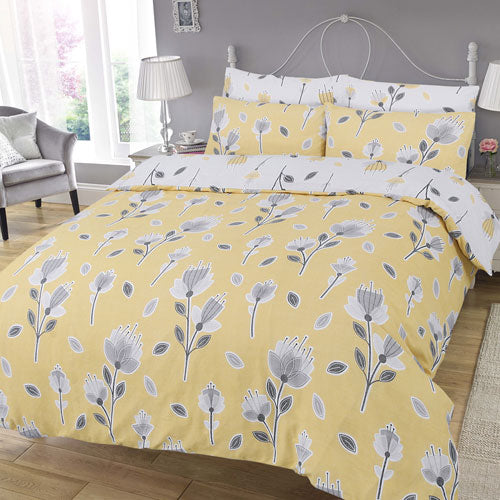 Geo Floral Print Design Ochre Duvet Cover Set