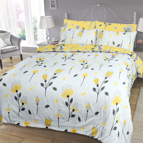 Geo Floral Print Design Ochre Duvet Cover Set