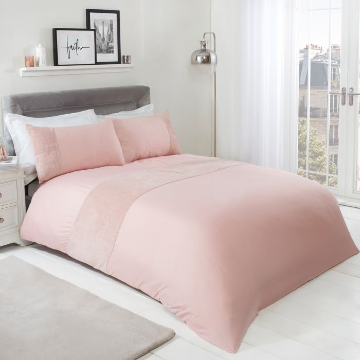 Luxury Brentfords Fleece Panel Blush Pink Single, King & Super King Duvet Set