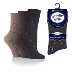 6 Pairs Ladies Gentle Grip Socks Dots Neutrals Size 4-7