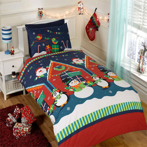 CHILDRENS CHRISTMAS BEDDING SANTAS GROTTO DUVET SET