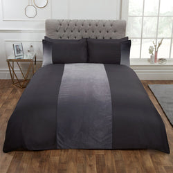 Chiara Ombre Velvet Panel Charcoal Duvet Set