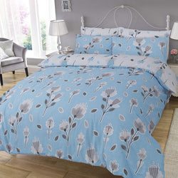 Geo Floral Print Design Blue Duvet Cover Set