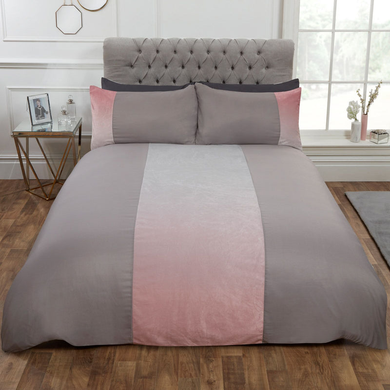 Chiara Ombre Velvet Panel Pink Duvet Set