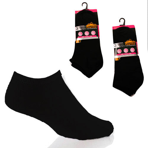 12 Pairs Ladies Pro Hike Performance Black Trainer Socks Size 4-8